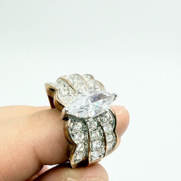 Vintage RSC Signed Solitaire & Triple Row Cubic Zirconia Engagement Ring - Picture 3 of 10